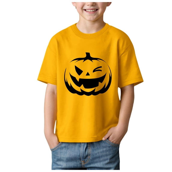 CZGDER Halloween Shirts for Kids Boys Short Sleeve, Toddler T Shirts Tops, Print Cute Casual Tee, Yellow 2-3 Years