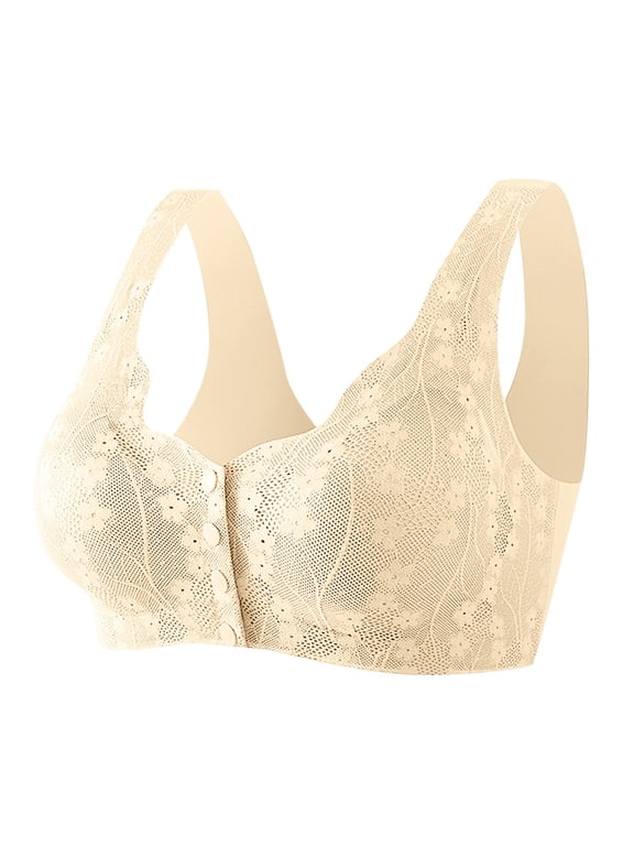 Post Surgical Bra Front Closure, Front Snap Bras for Older Women, Beige M