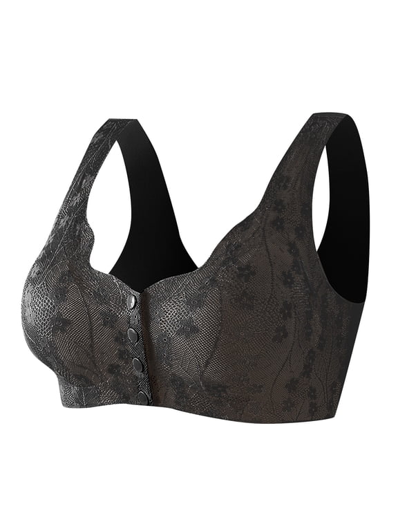 Post Surgical Bra Front Closure, Front Snap Bras for Older Women, Black 4XL
