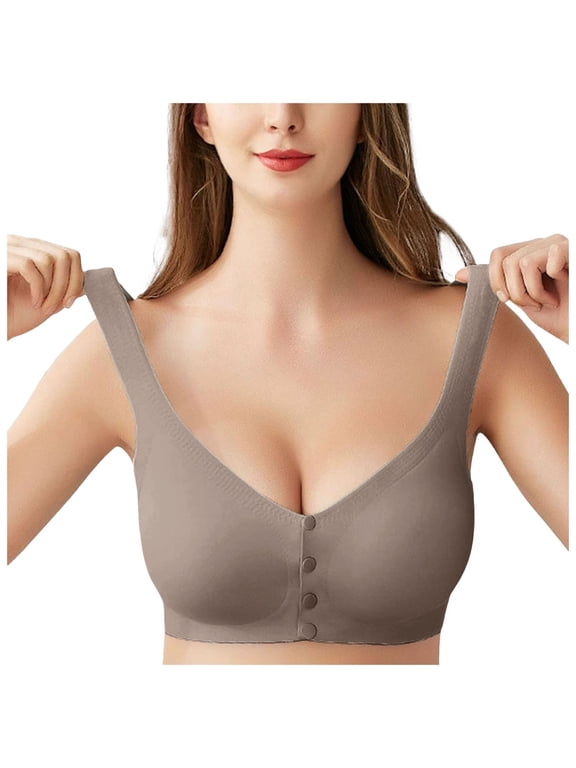 Post Surgical Bra Front Closure, Front Snap Bras for Older Women Cancer Prosthetic Breast, Coffee XL