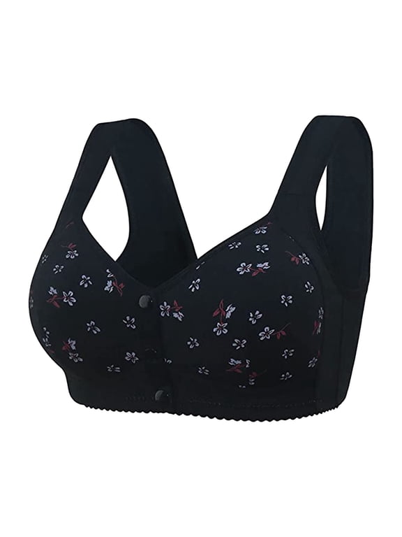 Post Surgical Bra Front Closure, Front Snap Bras for Older Women Comfort, Black M