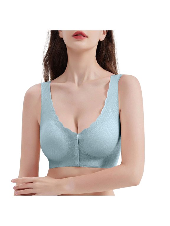 Post Surgical Bra Front Closure, Front Snap Bras for Older Women Prosthetic Breast Cancer, Blue M