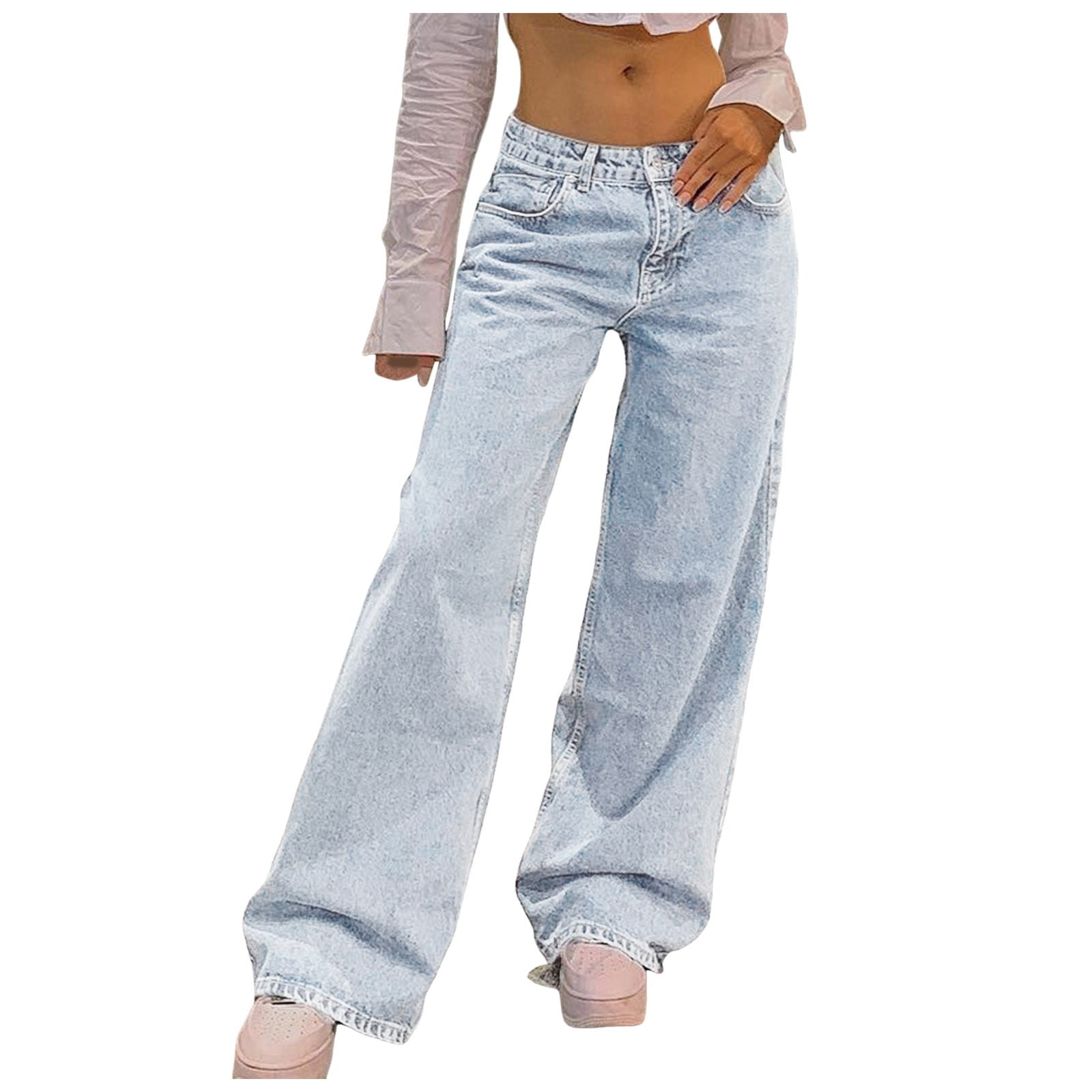 CZHGKM 2029 Straight Leg Trousers Denim Womens Trouser Vintage Loose Vintage Pants Washed Jeans Low Rise Jeans for Women Light Blue L Walmart