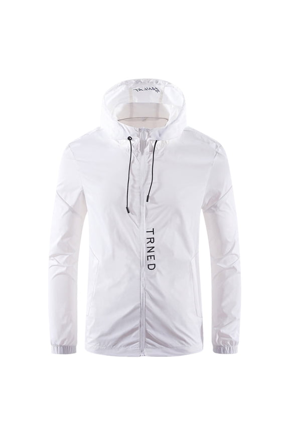 Casual Jacket Male Spring And Summer Sunscreen Ice Silk Thin Long Sleeved Zipper Hooded Solid Color Jacket Canvas Jacket Men White