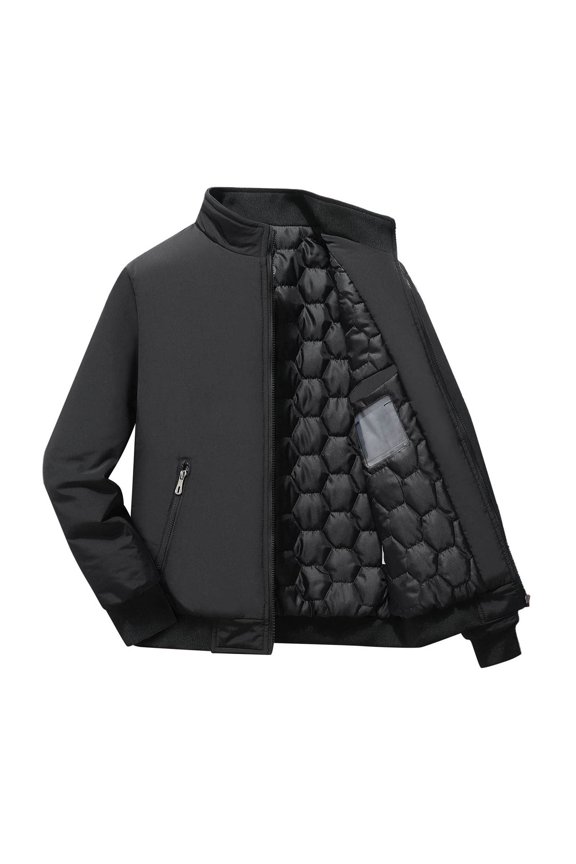 Casual Jacket Male Winter Slim Plush Solid Slit Pocket Jacket Turn Down Collar Long Sleeve Zipper Fly Pocket Jacket Coat Cargo Jacket Black