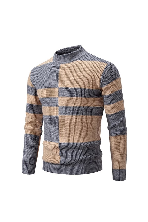 Casual Sweaters for Men Sweater Mens Round Neck Sweater Mens Color Blocking Pullover Knit Sweater Fashion Casual Sweater Thread Sweater Oversized Sweater Gray