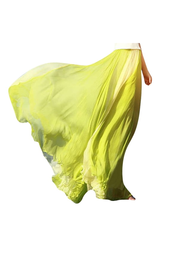 Fashion Womens Skirt Full Circle Skirts for Women Flowing Matching Chiffon Bohemian Short Summer Trendy Pleated Bottom Green