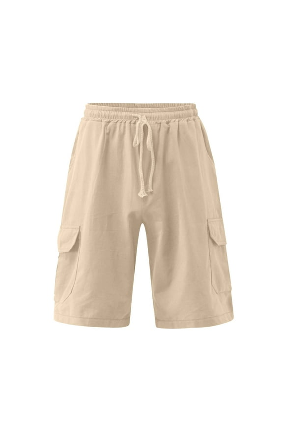 Mens Beach Shorts Men Pants Shorts Fashionable Casual Cargo Shorts Multi Pocket Drawstring Pants Men's Beach Shorts Brown L2