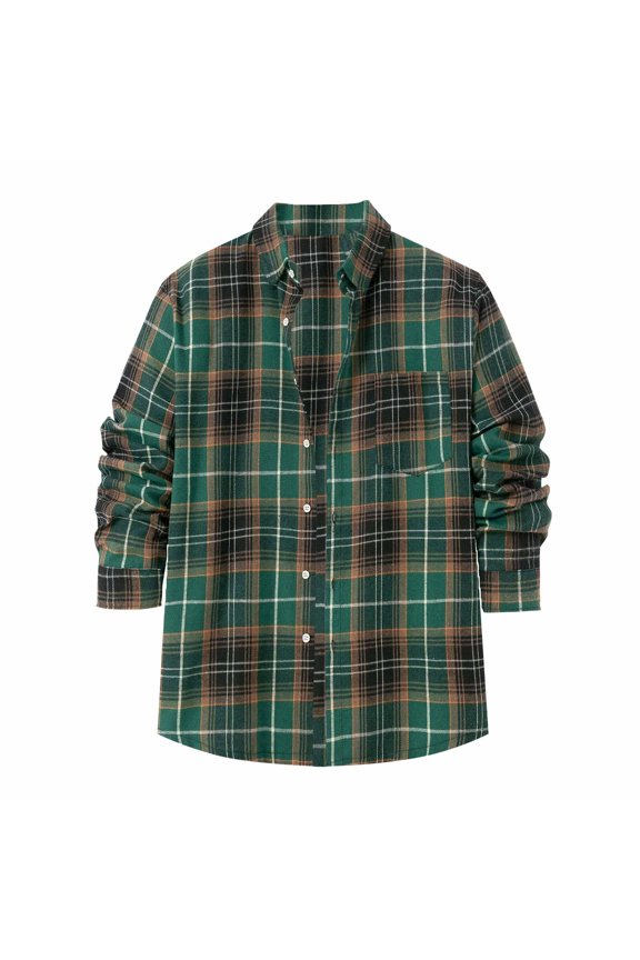 Mens Fashion Plaid Shirt Mens Short Sleeved Fashion Youth Casual Mens Long Sleeved Shirt Green L2