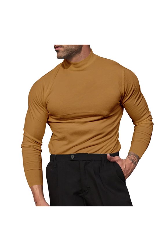 Mens Oversized T Shirt Men's Winter Velvet Solid Color Long Sleeved T Shirt Men's Bottoming Shirt Close Fitting Semi High Men's Models Brown XS