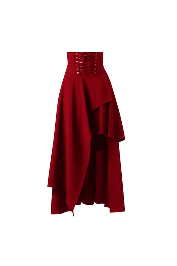 Skirts for Women Women's Steampunk Gothic Clothing Vintage Cotton Black Lace Skirts Women Maxi Skirt Red