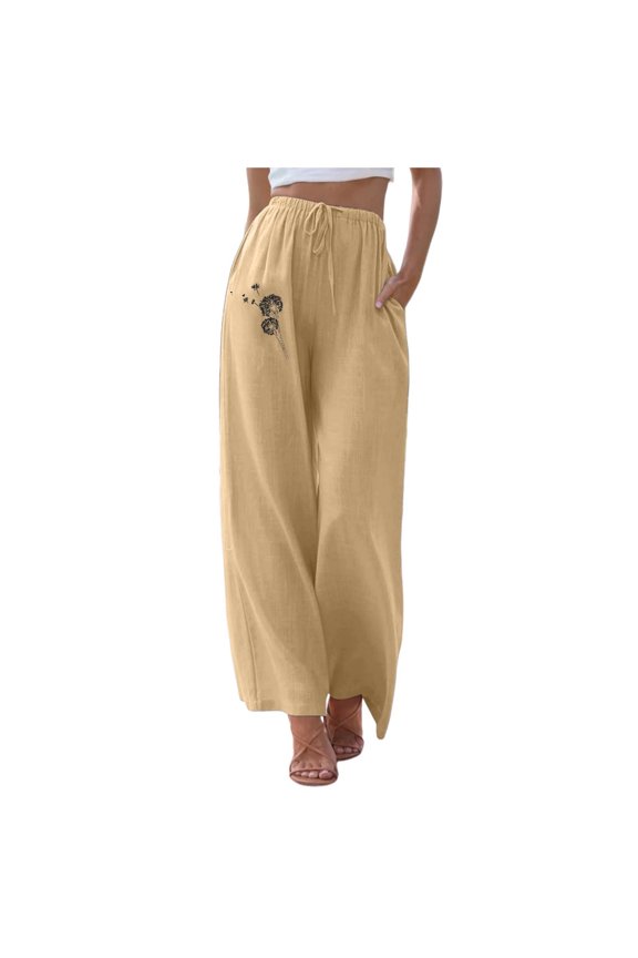 Sweat Pants for Womens Ladies Dandelion Print Strap Elastic Casual Pants Wide Leg Pants Casual Pants Brown L2