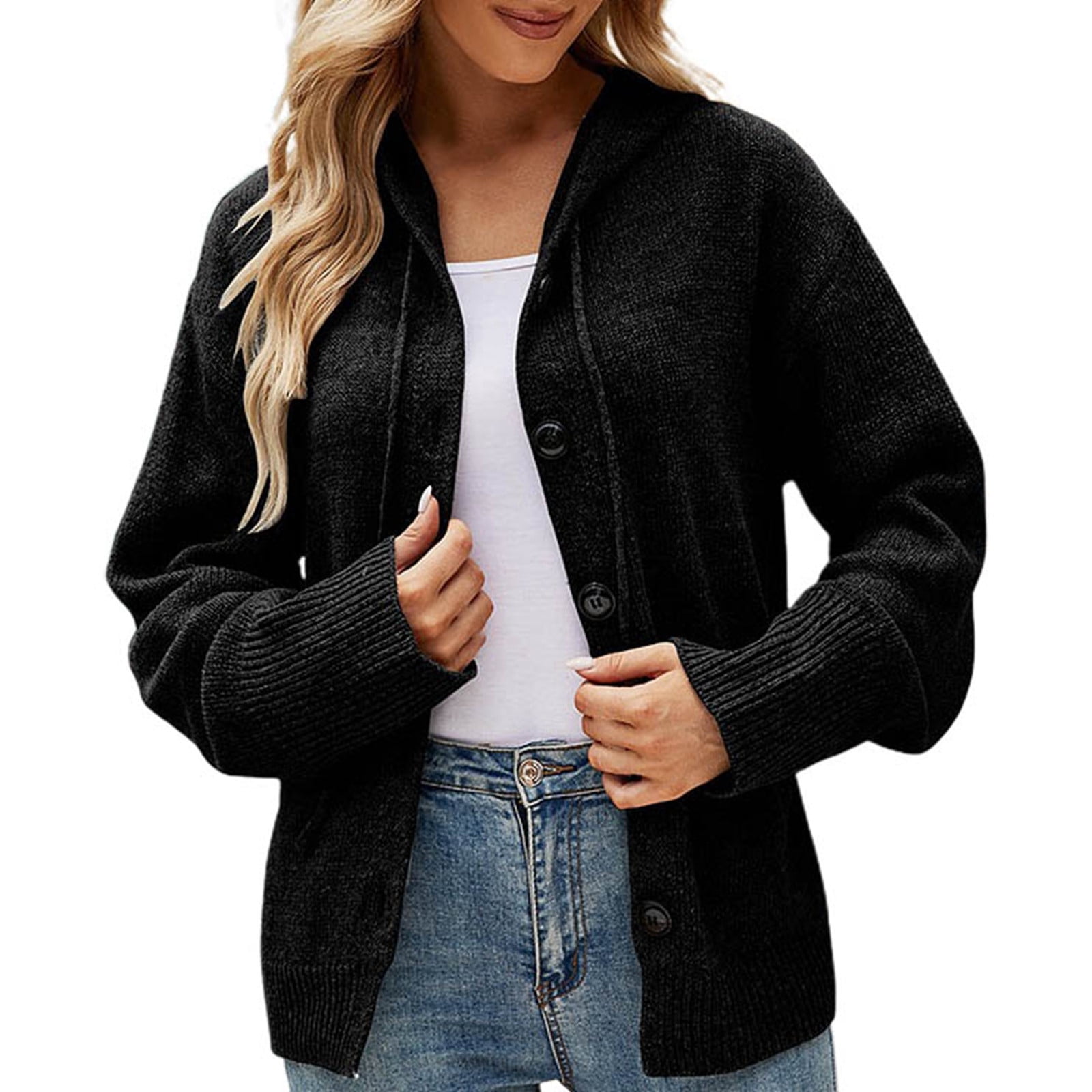 Women Fashion Cardigan Hooded Long Sleeve Cardigan Thick Knitted Sweater Cardigan Coat Winter Warm Hooded 5d5e61fd542c15208eb3eee1 - View #3