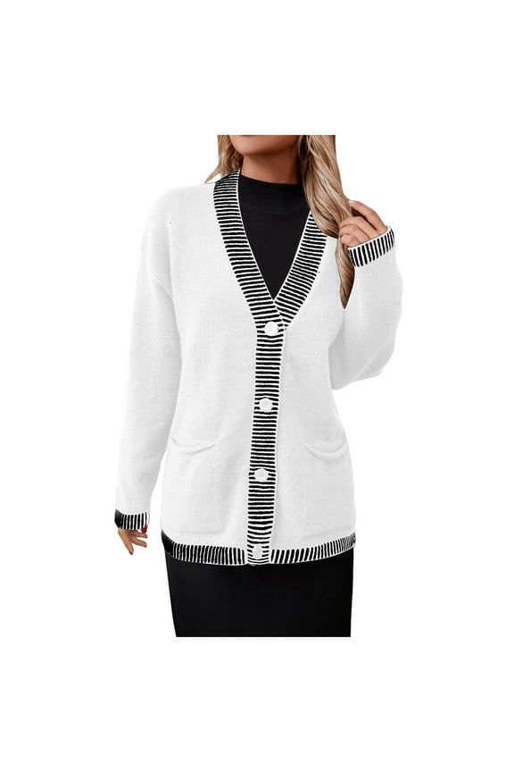 Sweaters for Women Cardigan Sweaters for Women Open Front Long Sleeve Button Down Oversized Loose Outwear with Pockets Cute Clothes for Women White