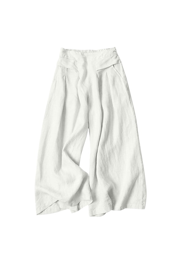 Womens Pants Casual Women's Solid Summer Cotton and Linen High Waist Thin Casual Loose Wide Leg Pants White L2