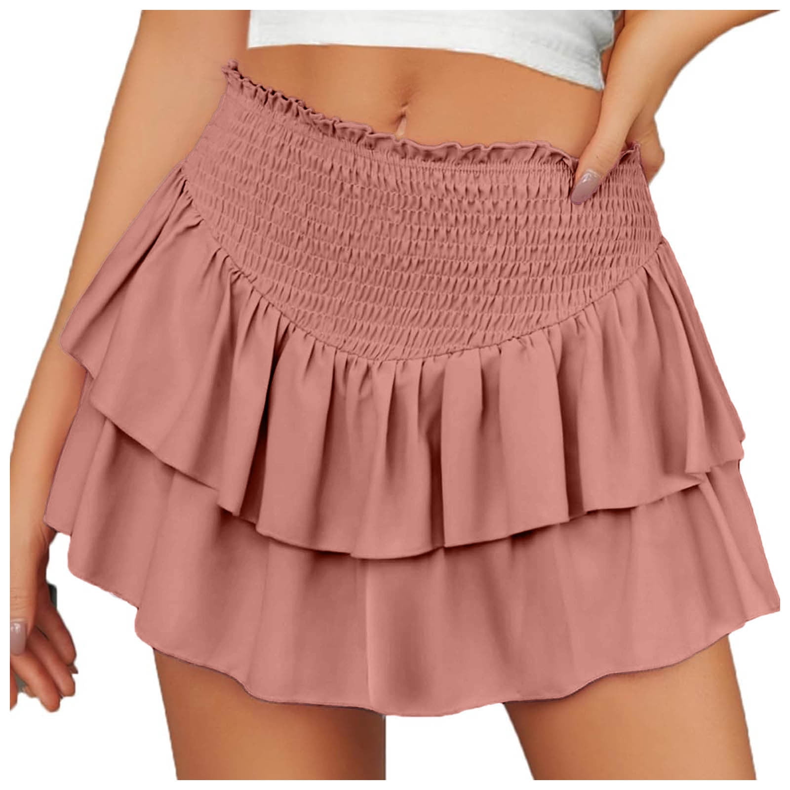 CZHGKM Womens Skirt High Waist Ruffle Flowy Mini Skirts for