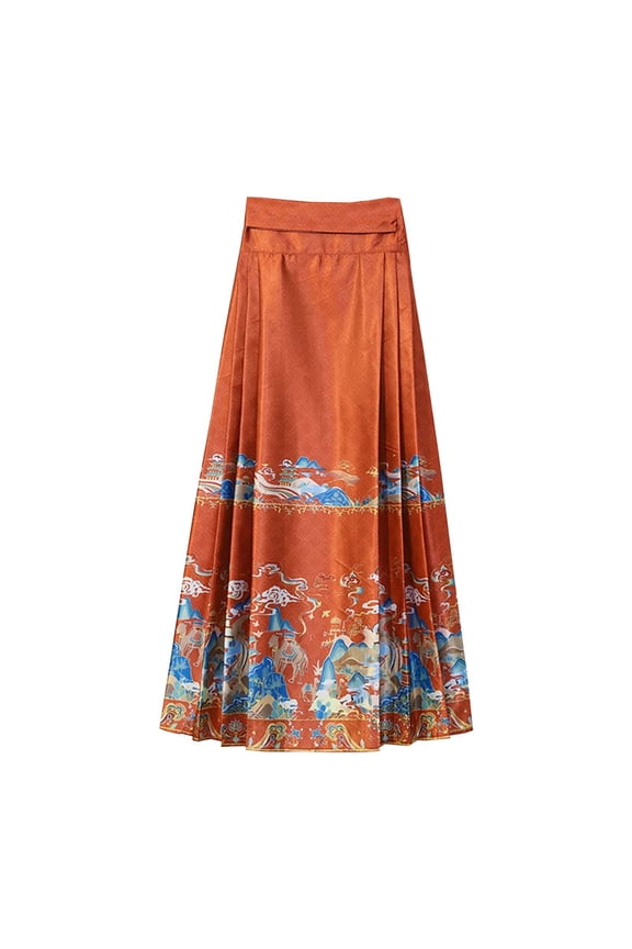 CZHGKM Womens Skirts Women's Fashion Casual Yarn Satin Fashion All Kinds Of Dunhuang Imitation Makeup Flower Horse Face Skirt Tie Up Skirt Mini Skirt Y2K Red