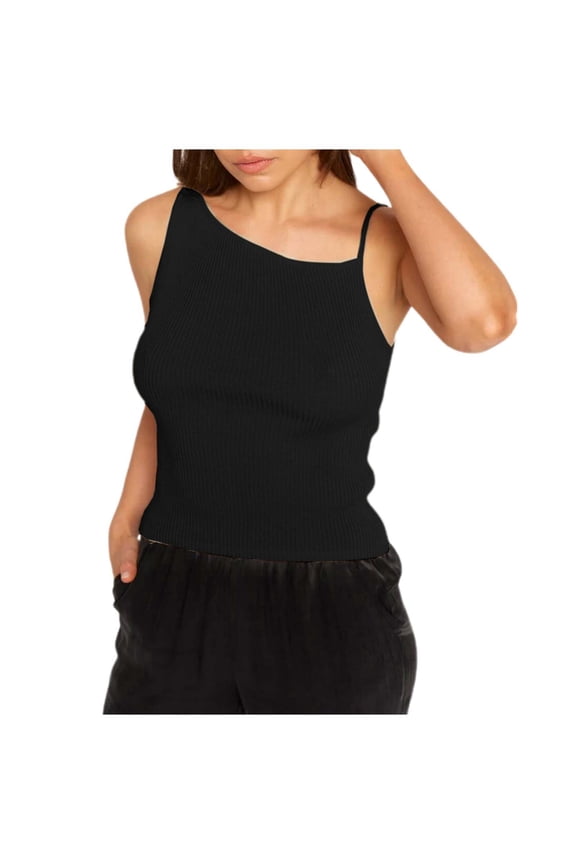 Womens Tank Top With Asymmetric Neckline Fashion Soft Tops for Women Casual Versatile Camisole Summer Clothes New Style Black L2