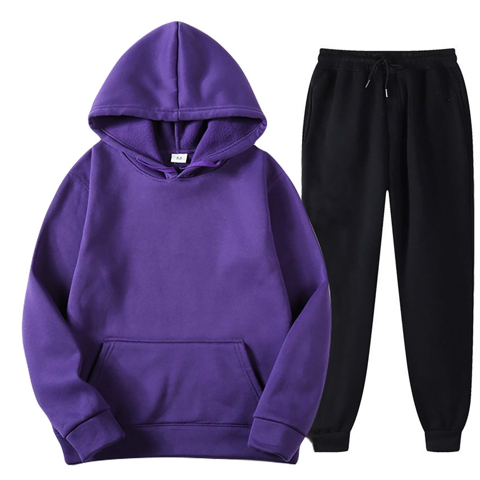 CZHJS 2PCS Outfits Men's And Women's Sports Tracksuits Long Sleeve Pullover  Hoodies Sweatshirt And Sweatpants Fall Winter Suit Purple L