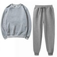 thumbnail image 1 of CZHJS Back to School Clothes Under $10 2PCS Outfits Men's And Women's Sports Tracksuits Long Sleeve Crewneck Solid Color Pullover Hoodless Sweatshirt And Sweatpants Fall Winter Suit&nbsp; Gray S, 1 of 5