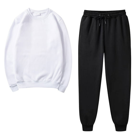 CZHJS Back to School Clothes Under $10 2PCS Outfits Men's And Women's Sports Tracksuits Long Sleeve Crewneck Solid Color Pullover Hoodless Sweatshirt And Sweatpants Fall Winter Suit White S