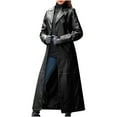 thumbnail image 1 of CZHJS Back to School Clothes Plus Size Faux Leather Long Jacket Solid Color Winter Windproof Clothes Outerwears Open Front Lapel Fall Fashion Lapel Cardigan Long Trench Coat for Women Black M, 1 of 5