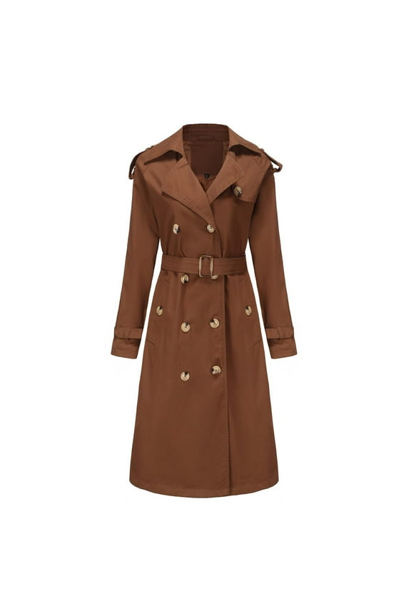 Women's Winter Clothes Lady Casual Jackets Long Sleeve Trench Coat Baggy Maxi Duster Outwear Solid Color Notch Stand Collared Coat Thicken Jackets Outdoor Trendy Brown XXXL