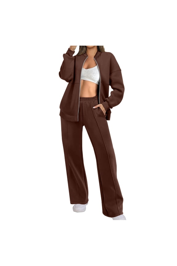 Cozy Fall Sets Sweatshirt Jogger Pants 2 Piece r Hoodies Sets Sweatpants Sets for Women Zip Up Hooded Jackets With Pockets Solid Color Love Heart Print Sweat Tracksuit Long Sleeve Outfits Sets
