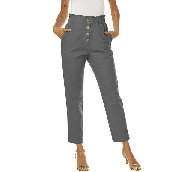 CZHJS Fashion Women Plus Size Casual Solid Elastic Waist Pocket Loose Pants Gray S