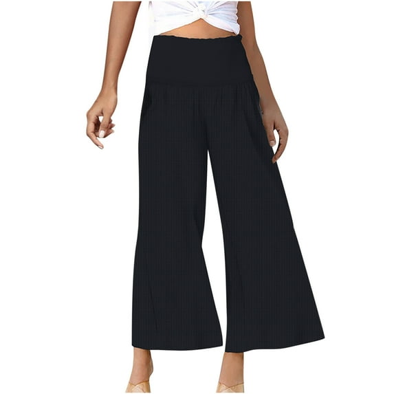 CZHJS Fashion Womens Casual Solid Color Pants Straight Wide Leg Trousers Pants Black XXL