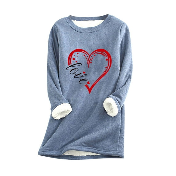 CZHJS Fleece Sherpa Line Loungewear Loose Tunic Round Neck Pullover Plus Size Tops Long Sleeve T Shirts Womens Fall Fashion Solid Color Sweatshirts Western Tops Blue S