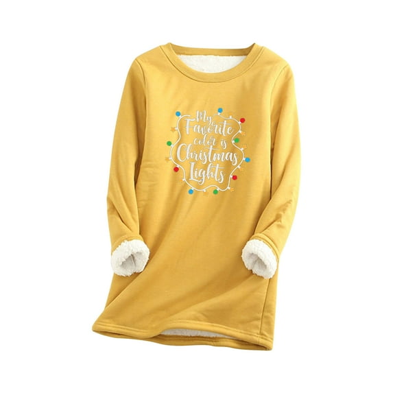 CZHJS Fleece Sherpa Line Loungewear Loose Tunic Round Neck Pullover Plus Size Tops Long Sleeve T Shirts Womens Fall Fashion Solid Color Sweatshirts Western Tops&nbsp; Yellow S