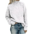 thumbnail image 1 of CZHJS High Neck Waffle Knitting Pullover Western Tops for Ladies Long Sleeve Sweater Plus Size Tops Womens Fall Fashion Solid Color Sweatshirts Trendy Loose Cable Knit White S, 1 of 7