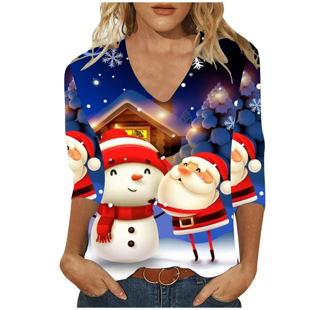 CZHJS Oversized Christmas Sweatshirts for Teen Girls V Neck Snowman ...