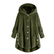 CZHJS Oversized Fleece Jacket Woman Women's Solid Color Fashion Clothing Loose Fall Winter Teddy Coat 2023 Trendy Casual Plush Hoodies Long Sleeve Fuzzy Tops Green M Shirts