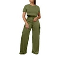 thumbnail image 1 of CZHJS Sweat Tracksuit Tops and Jogger Pants Matching Lounge Sets Cozy Fall Sets Sweatpants Sets for Women 2 Piece Round Neck Sleepwear Sets Solid Color Plain Short Sleeve Outfits Sets, 1 of 5