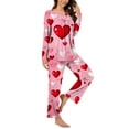 thumbnail image 1 of CZHJS Valentine's Day Long Sleeve Festival Party Holiday Loungewear Womens Pajamas for Women Set Plus Size Matching Outfits Pajama Wide Leg Pants and Scoop Neck Shirts Sets&nbsp; 2 Piece Pj Sets, 1 of 7