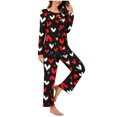 thumbnail image 1 of CZHJS Valentine's Day Long Sleeve Festival Party Holiday Loungewear Womens Pajamas for Women Set Plus Size Matching Outfits Pajama Wide Leg Pants and Scoop Neck Shirts Sets&nbsp; 2 Piece Pj Sets, 1 of 7