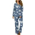 thumbnail image 1 of CZHJS Valentine's Day Long Sleeve Party Holiday Loungewear Womens Pajamas Pajama Wide Leg Pants and Button Down Collared Shirts Sets2 Piece Matching Outfits Plus Size Pj Sets, 1 of 7