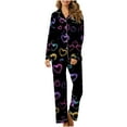 thumbnail image 1 of CZHJS Valentine's Day Long Sleeve Party Holiday Loungewear Womens Pajamas Plus Size Matching Outfits Pajama Wide Leg Pants and Button Down Collared Shirts Sets2 Piece Pj Sets, 1 of 7