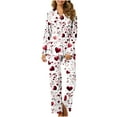 thumbnail image 1 of CZHJS Valentine's Day Pajamas for Women Long Sleeve Party Holiday Loungewear Matching Outfits Womens Pajama Wide Leg Pants and Button Down Collared Shirts Sets2 Piece Pj Sets Plus Size, 1 of 7
