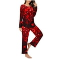 thumbnail image 1 of CZHJS Valentine's Day Womens Pajamas for Women Set Long Sleeve Festival Party Holiday Loungewear Matching Outfits Pj Sets Plus Size Pajama Wide Leg Pants and Scoop Neck Shirts Sets&nbsp; 2 Piece, 1 of 7