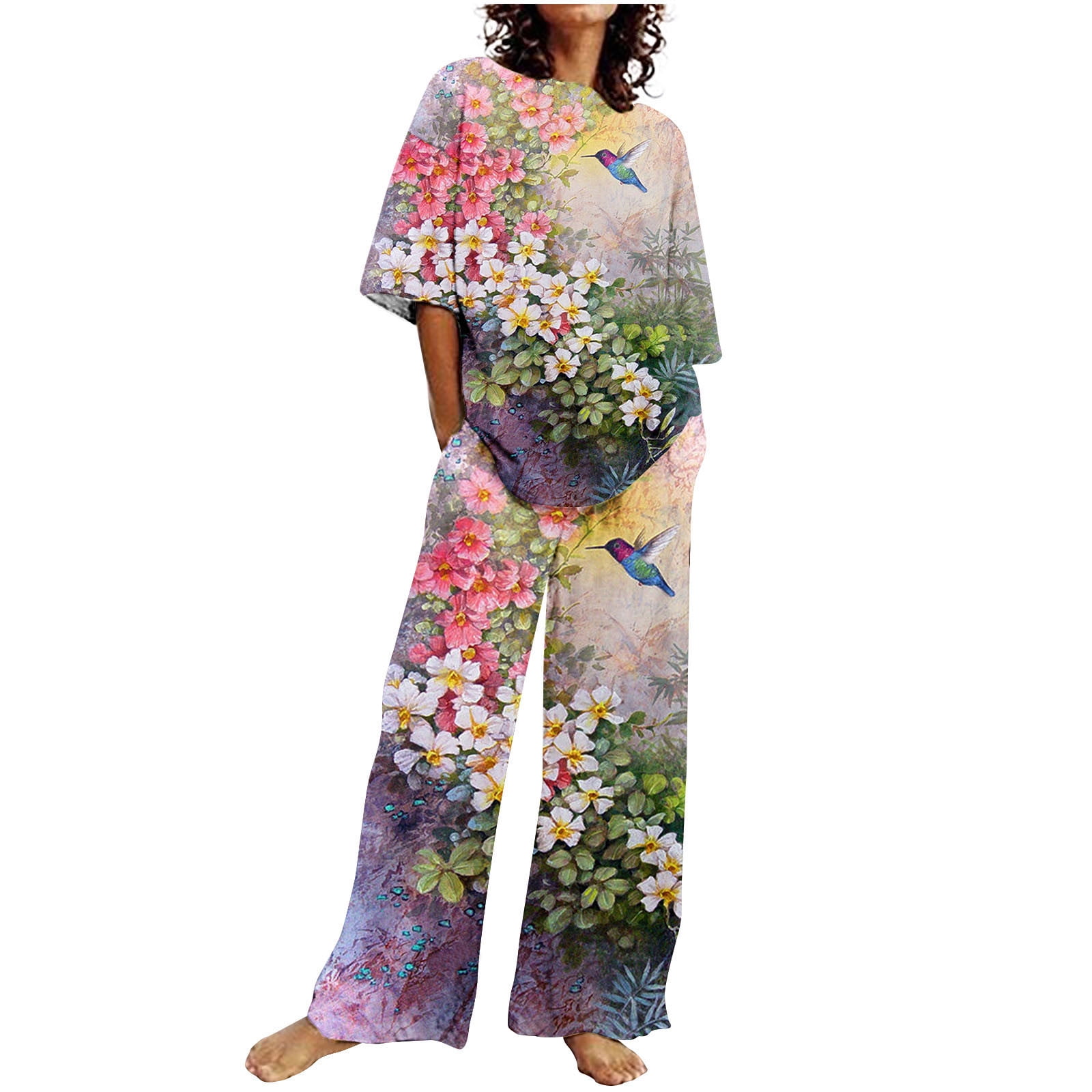 Tie-dye Round Neck Top and Drawstring Pants Lounge Set main image 0