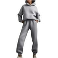thumbnail image 1 of CZHJS Women Casual Solid Color Two Piece Long Pants Hooded Pullover Long Sleeve Sweatshirts Sets Gray L, 1 of 8