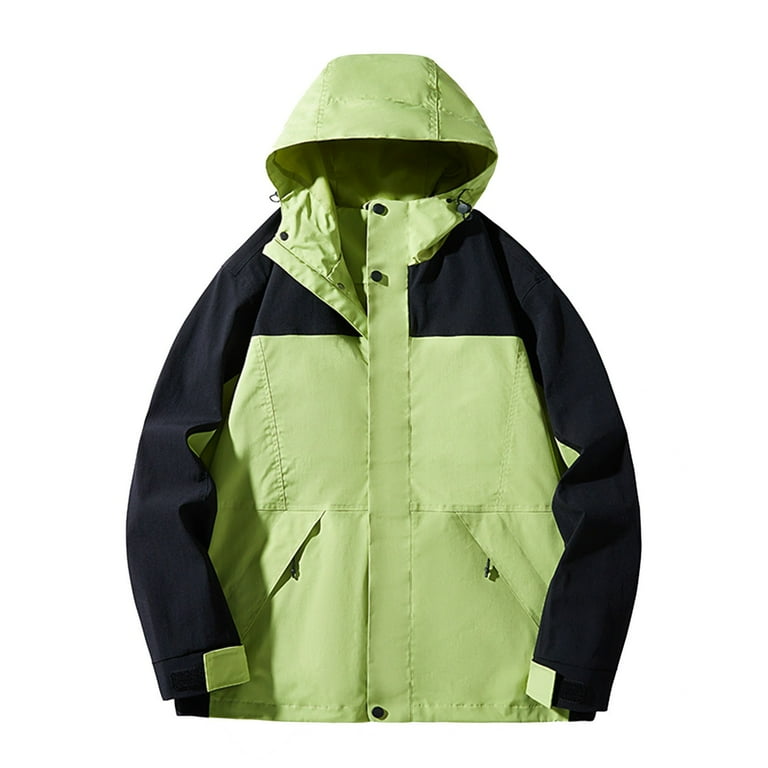 CZHJS Women s Casual Color Block Raincoat Fashion Loose Fall Tops Trendy Windproof Outwear Coat Oversized Rain Jacket Drawstring Hoodies with Pocket