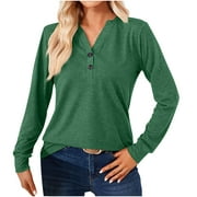 CZHJS Women's Comfy Elegant Swing Tunic for Leggings Clearance 2023 Trendy Work V-Neck Fashion Vintage Clothing Casual Loose Long Sleeve Shirts Solid Color Tops Business Flowy Blouse Green XL