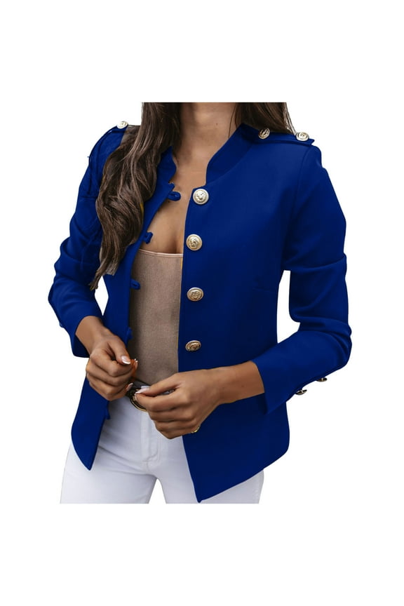 Women's Comfy Lightweight Fall Blazer Vintage Clothing Solid Color Tops Casual Loose Fashion Lapel Slim Trendy Work Long Sleeve Shirts Business Jacket Blue S
