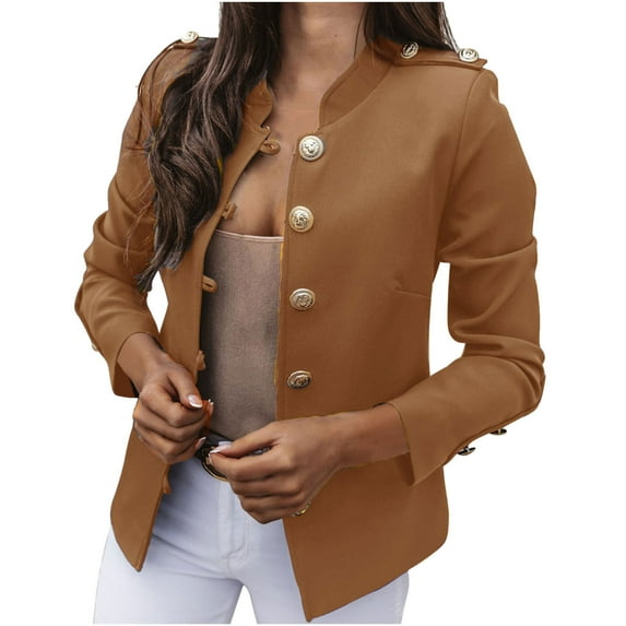 CZHJS Women's Comfy Lightweight Fall Blazer Vintage Clothing Solid Color Tops Casual Loose Fashion Lapel Slim Trendy Work Long Sleeve Shirts Business Jacket Coffee XXXL