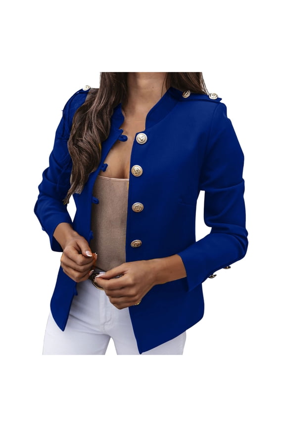 Women's Comfy Lightweight Fall Blazer Vintage Clothing Solid Color Tops Casual Loose Fashion Lapel Slim Trendy Work Long Sleeve Shirts Business Jacket Blue M