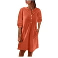 thumbnail image 1 of CZHJS Women's Cotton Lien Maxi Floor Dress Trending Dresses Fashion Round Neck Summer Casual Loose Short Sleeve Dress Plain Dress Solid Color Ancle Lenght Dress with Button with Pocket Orange XL, 1 of 8